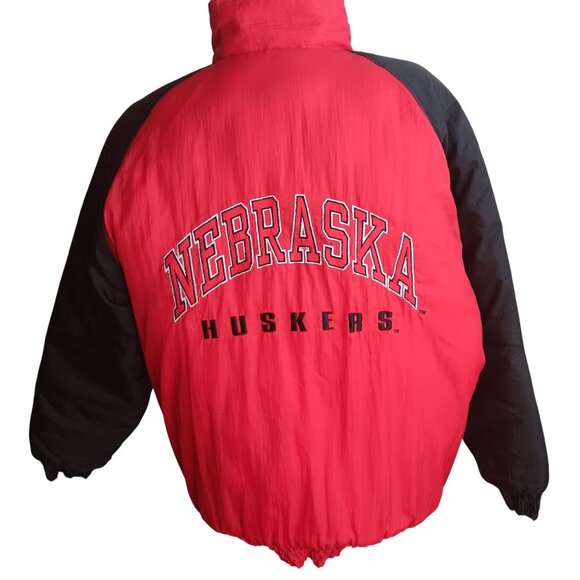 Nebraska Huskers XL Vintage Logo 7 BIG RED Puffer Jacket Nylon 1990's Football - Picture 2 of 10